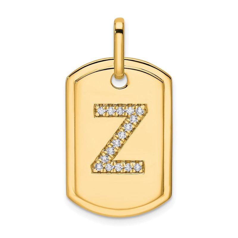 Kazi Luxury 14k Yellow Gold Diamond Initial Z Dog Tag Charm 885$